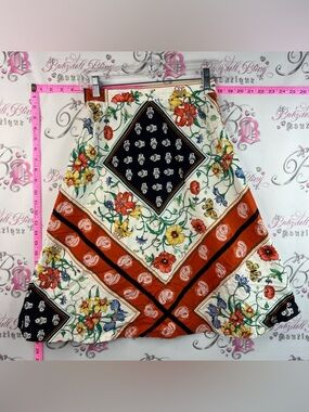 Addenda skirt vintage boho Floral Patchwork A-Line Skirt in Cream, Black & Rust
